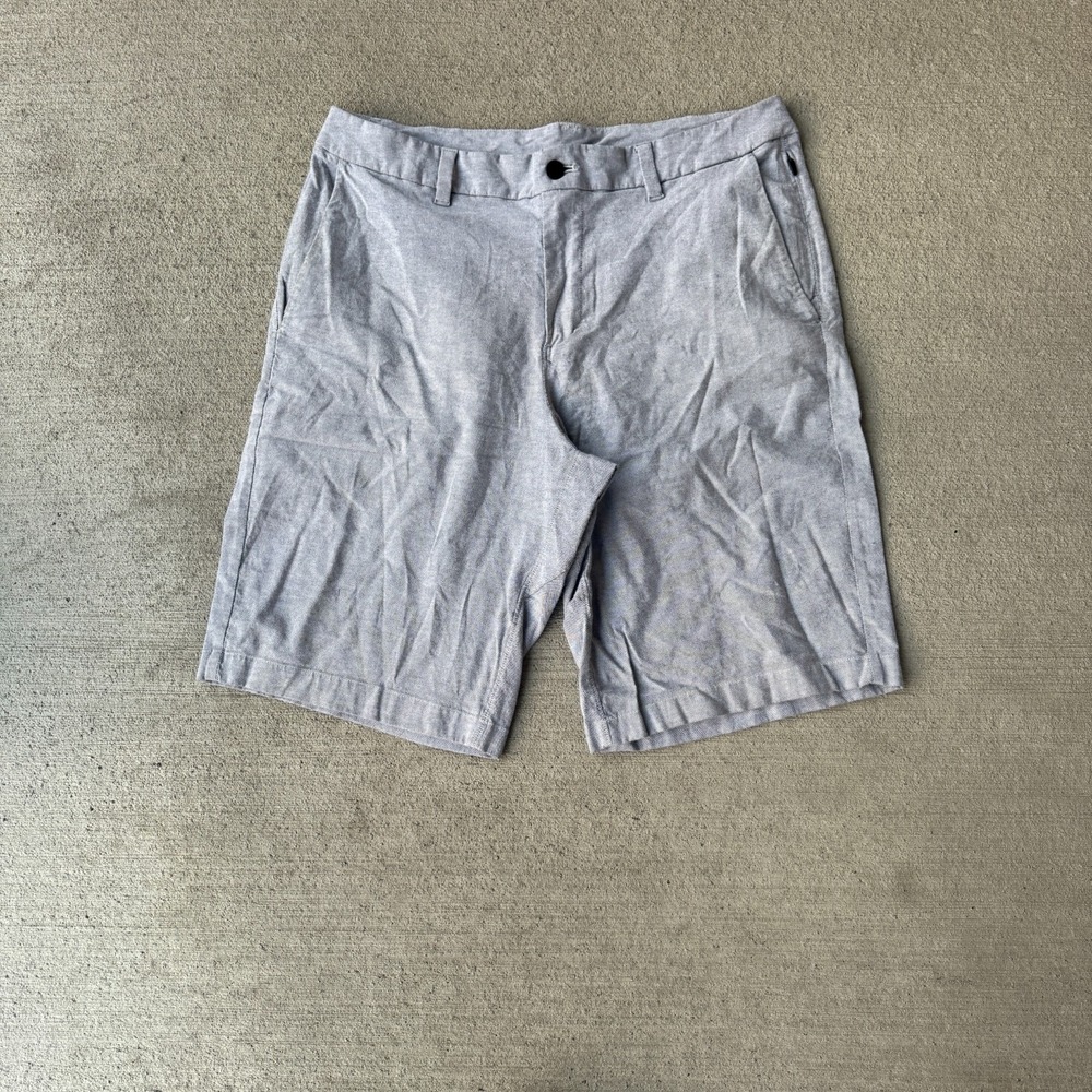 Lululemon Commission Mens Chino Shorts Gray Flat Front Pocket Outdoor Size 34